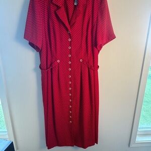 Sag Harbor Vintage Red Notched Collar Midi Dress size 20W polka dot